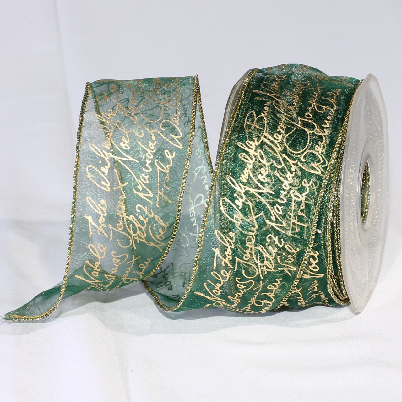 The Ribbon People Sheer Green and Gold Christmas Wired Craft Ribbon 2" x 27 Yards